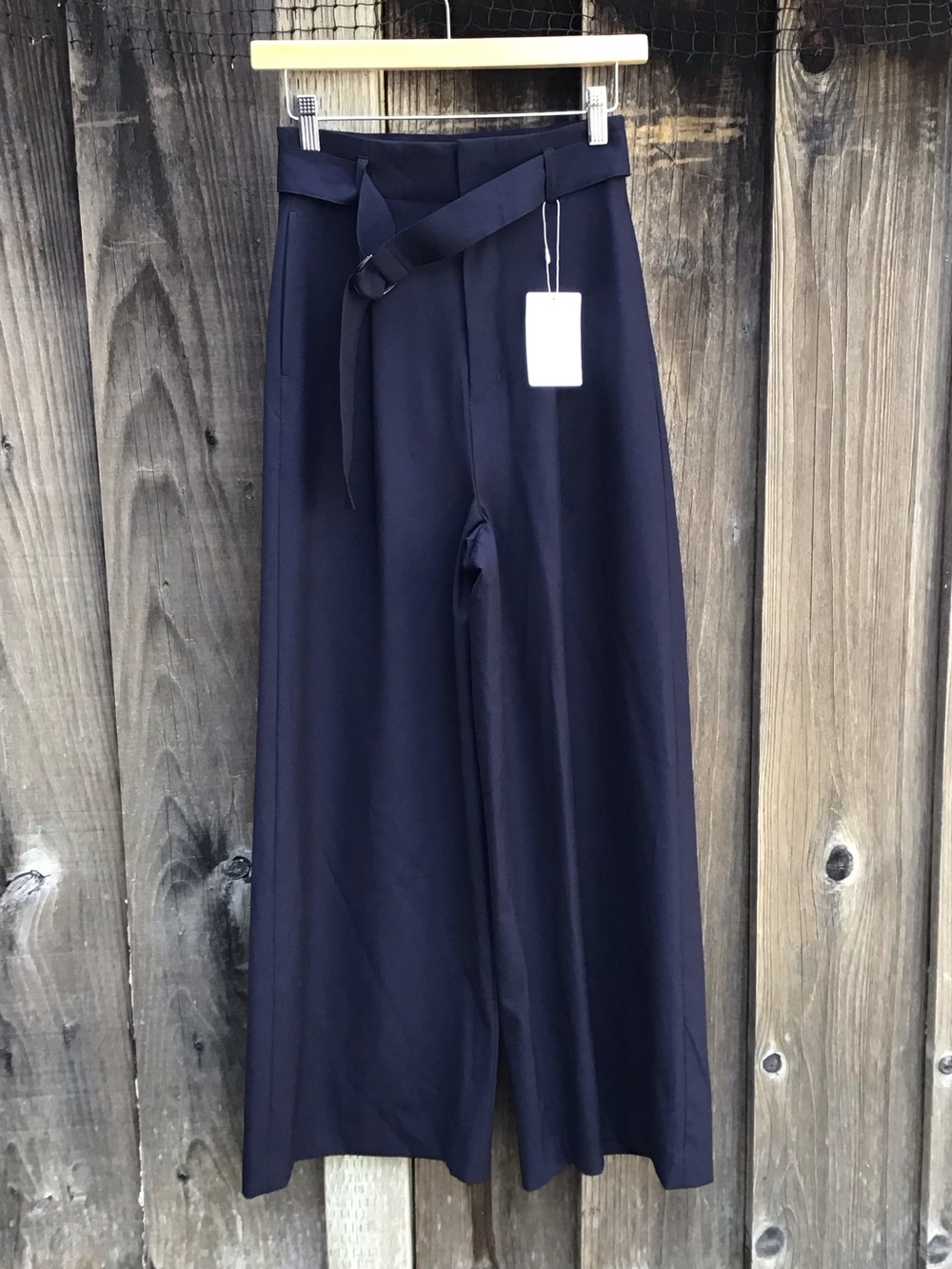 Des Pres Wide Leg Belted Baggy Wide Leg Pants Womens Navy Japanese Designer 32